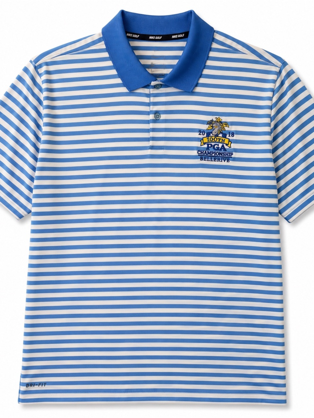 Nike Golf Dri-FIT Polo XL Bellerive 2018 PGA Championship Striped Blue